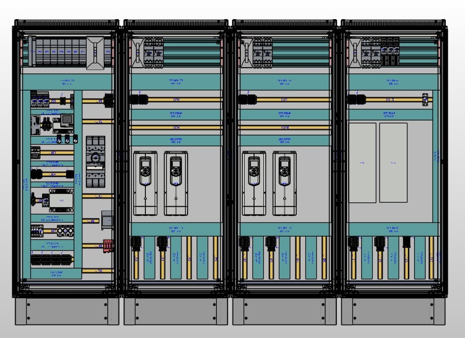 3D-Aufbauplan einer Schaltschrankzeile in EPLAN Pro Panel